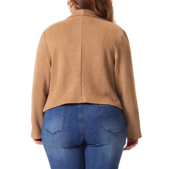 Plus Size Lapel Open Front Cardigans Outerwear Jackets Brown - Picture 4 of 6